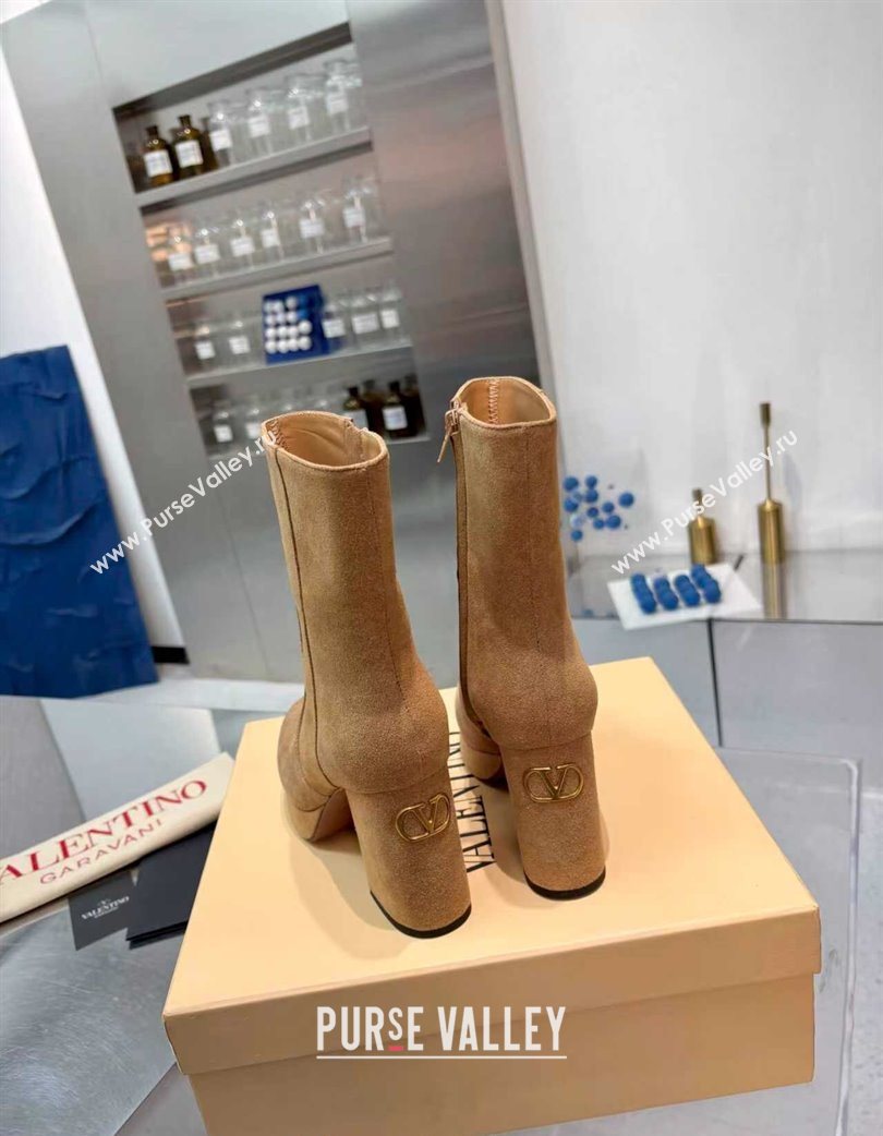 Valentino FAWCETTE Platform Ankle Boots 10cm in Suede Beige 2025 (XL-251215066)