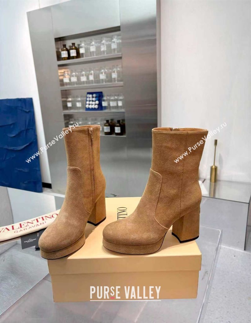 Valentino FAWCETTE Platform Ankle Boots 10cm in Suede Beige 2025 (XL-251215066)