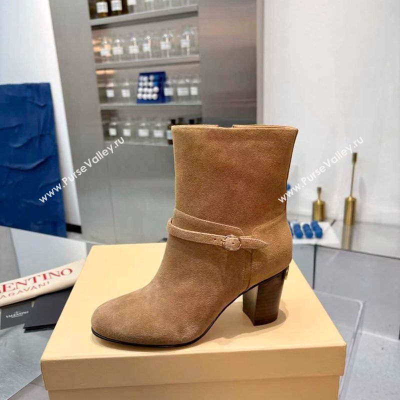 Valentino PATTIE Heel Booties 8cm in Suede with Buckle Beige 2025 (XL-251215067)