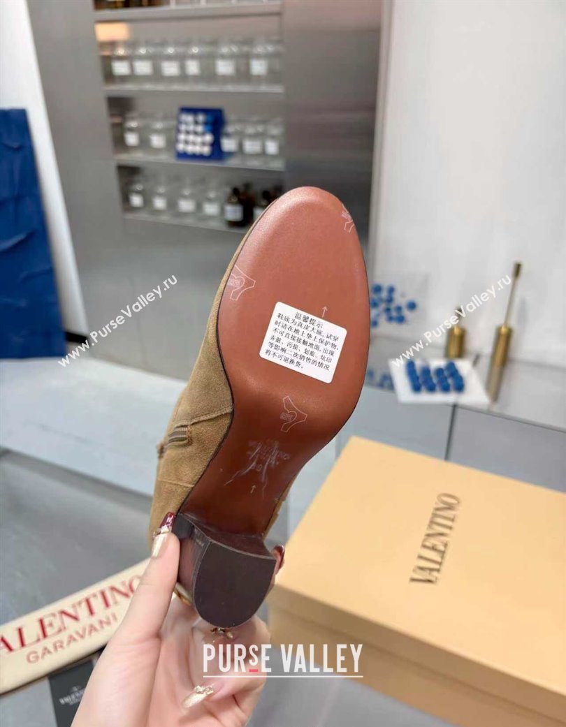 Valentino PATTIE Heel Booties 8cm in Suede with Buckle Beige 2025 (XL-251215067)