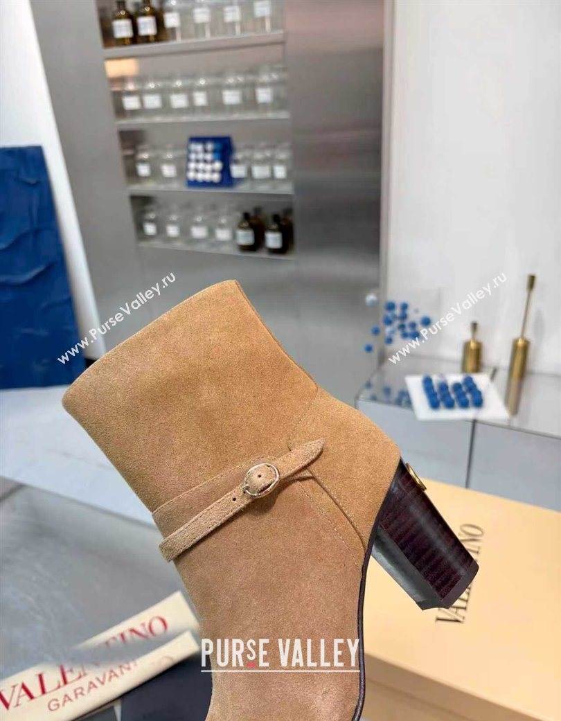 Valentino PATTIE Heel Booties 8cm in Suede with Buckle Beige 2025 (XL-251215067)