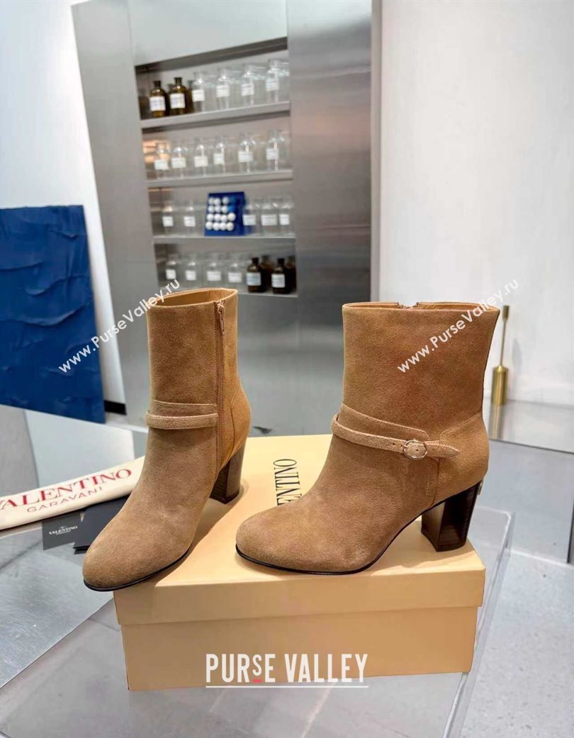 Valentino PATTIE Heel Booties 8cm in Suede with Buckle Beige 2025 (XL-251215067)