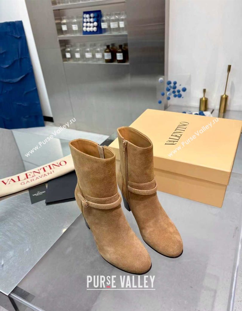 Valentino PATTIE Heel Booties 8cm in Suede with Buckle Beige 2025 (XL-251215067)