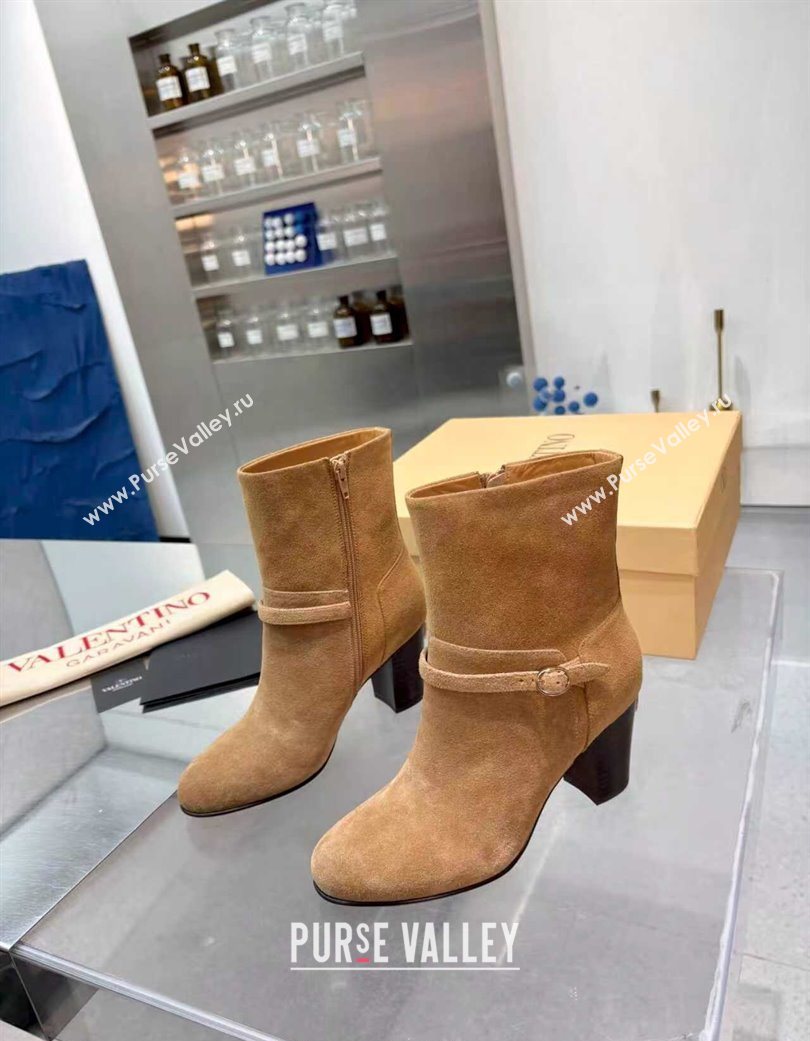 Valentino PATTIE Heel Booties 8cm in Suede with Buckle Beige 2025 (XL-251215067)