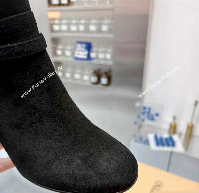 Valentino PATTIE Heel Booties 8cm in Suede with Buckle Black 2025 (XL-251215068)