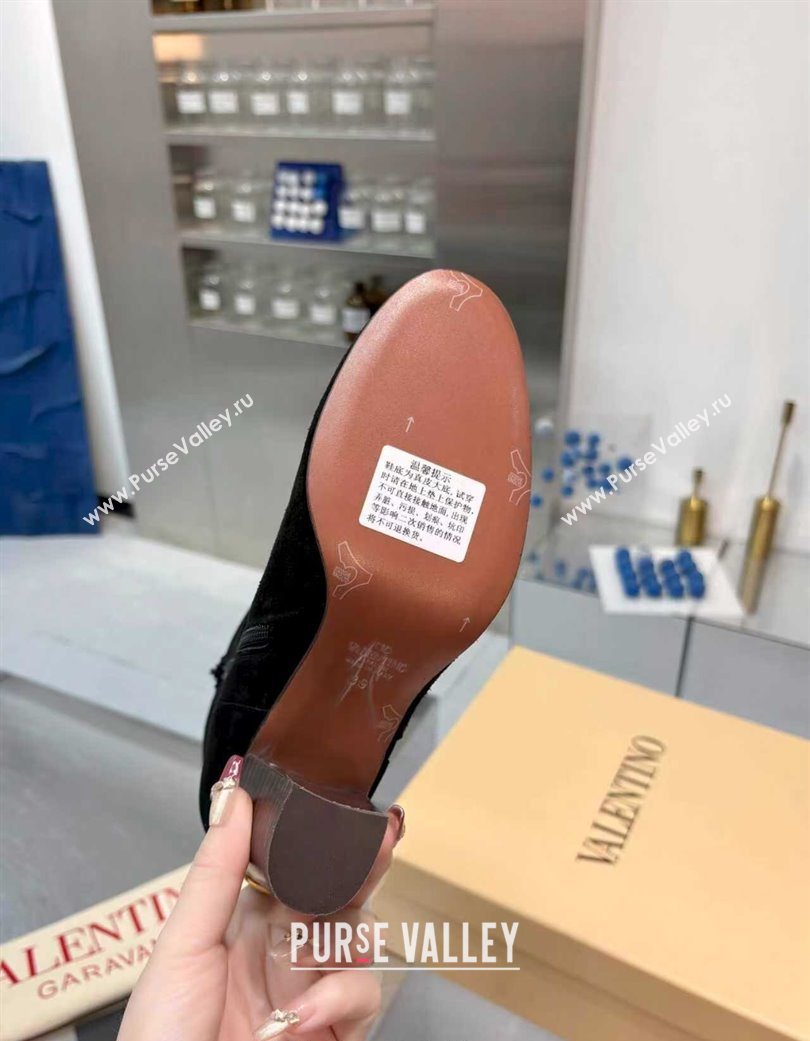 Valentino PATTIE Heel Booties 8cm in Suede with Buckle Black 2025 (XL-251215068)