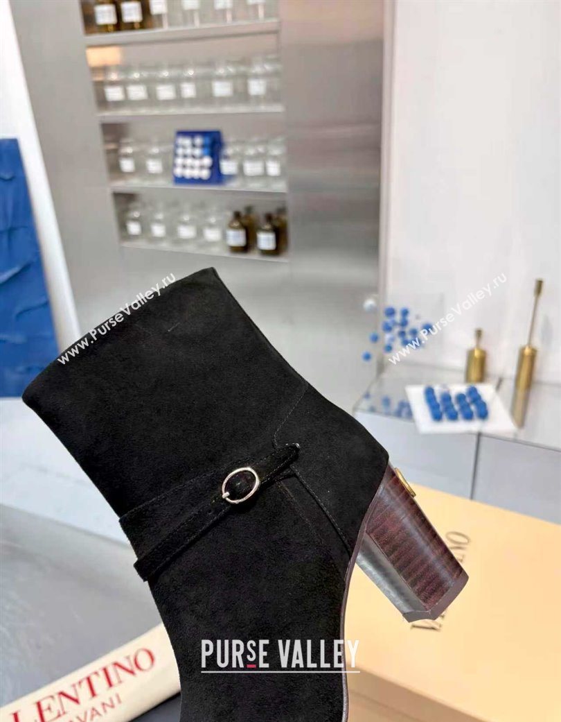 Valentino PATTIE Heel Booties 8cm in Suede with Buckle Black 2025 (XL-251215068)