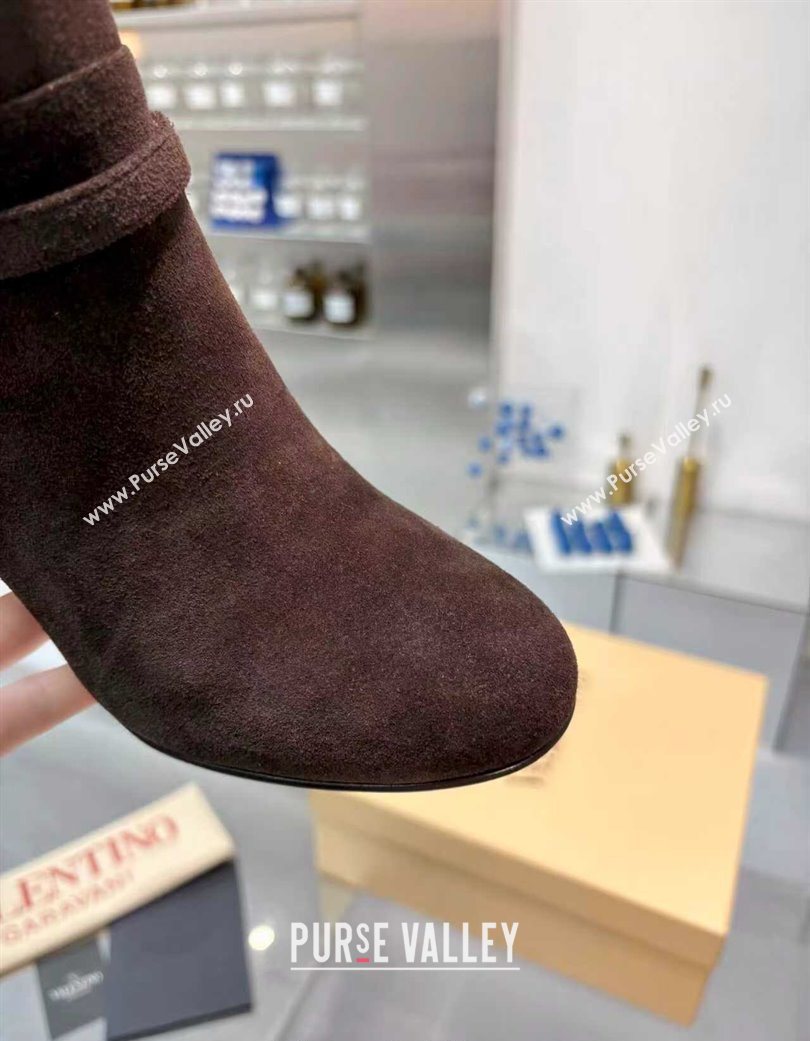 Valentino PATTIE Heel Booties 8cm in Suede with Buckle Brown 2025 (XL-251215069)
