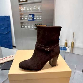 Valentino PATTIE Heel Booties 8cm in Suede with Buckle Brown 2025 (XL-251215069)