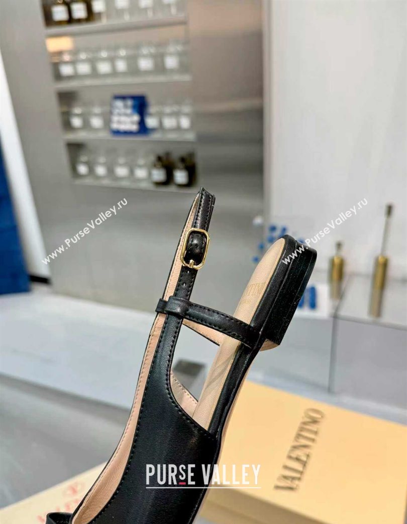 Valentino VALET DU ROI Slingbacks Flat in Calfskin Leather with Tassel Bow Black/Brown 2025 (XL-251215042)