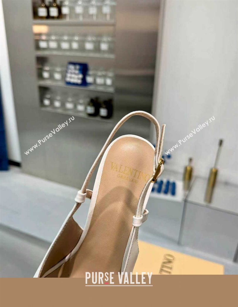 Valentino VALET DU ROI Slingbacks Pump 6cm in Calfskin Leather with Tassel Bow White/Brown 2025 (XL-251215038)
