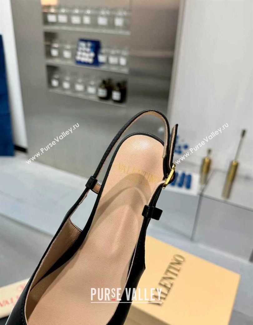 Valentino VALET DU ROI Slingbacks Flat in Calfskin Leather with Tassel Bow Black/Brown 2025 (XL-251215042)