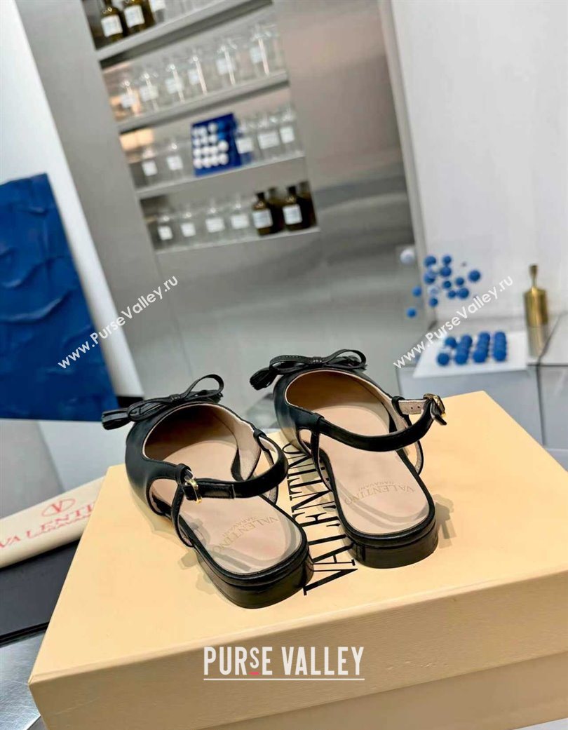 Valentino VALET DU ROI Slingbacks Flat in Calfskin Leather with Tassel Bow Black/Brown 2025 (XL-251215042)