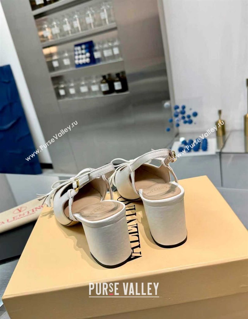 Valentino VALET DU ROI Slingbacks Pump 6cm in Calfskin Leather with Tassel Bow White/Brown 2025 (XL-251215038)