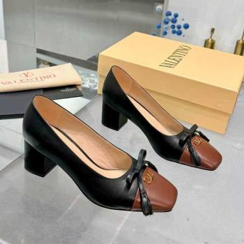 Valentino VALET DU ROI Pumps 6cm in Calfskin Leather with Tassel Bow Black/Brown 2025 (XL-251215044)