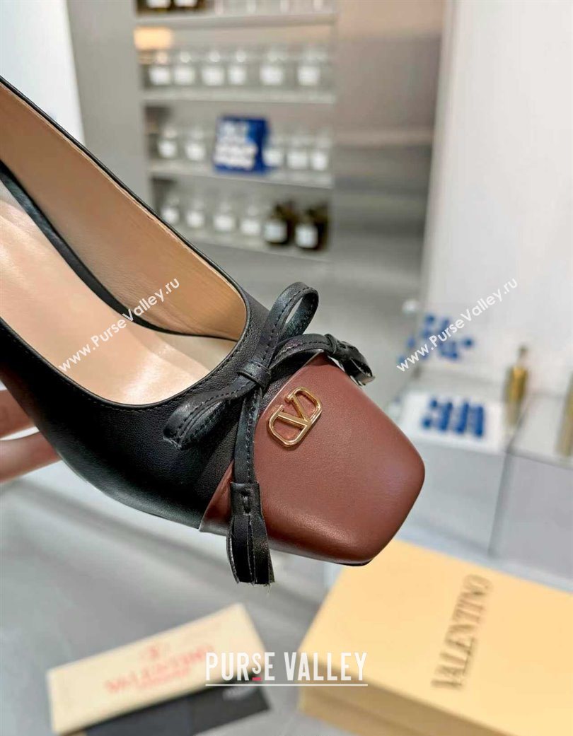 Valentino VALET DU ROI Pumps 6cm in Calfskin Leather with Tassel Bow Black/Brown 2025 (XL-251215044)