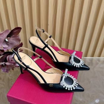 Valentino Strass Embellished Slingbacks Pump 8cm in Calfskin Leather Black2 2025 VLTN121508 (MD-251215103)