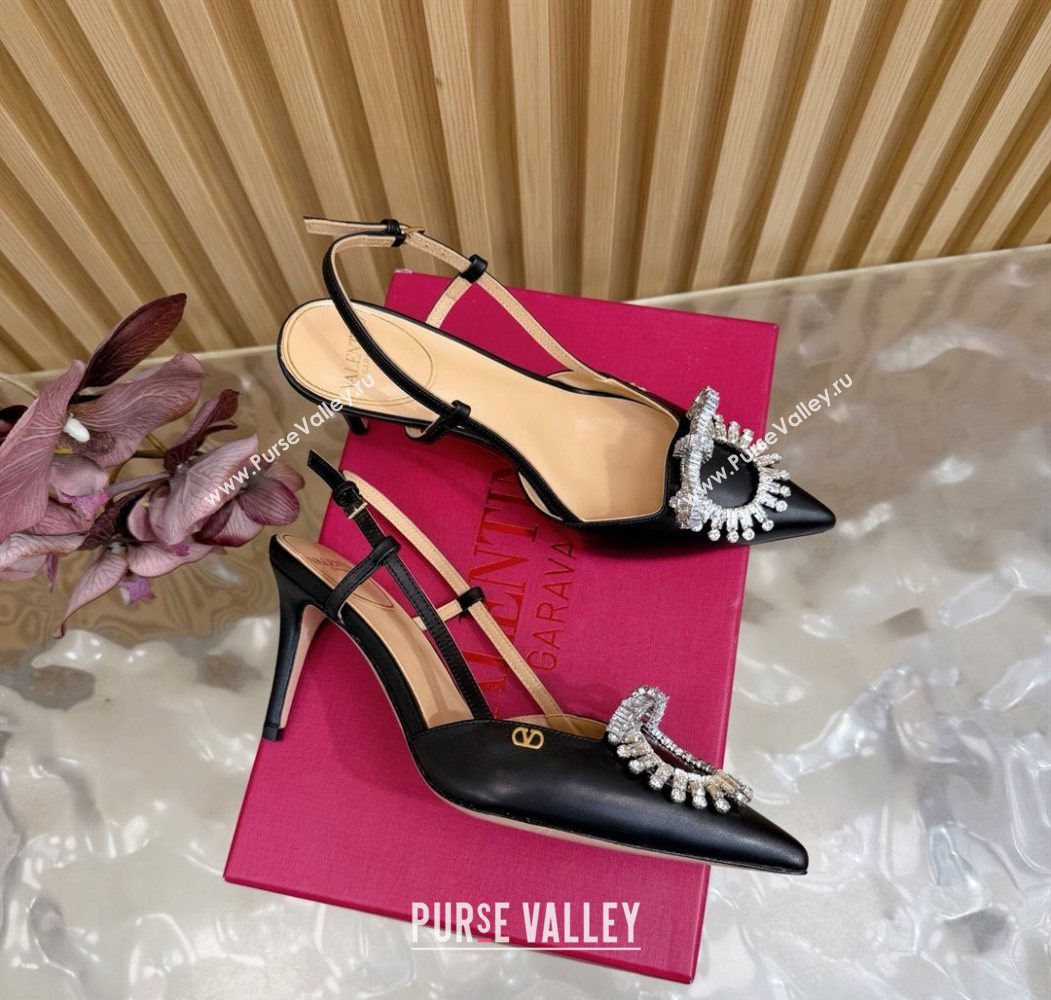 Valentino Strass Embellished Slingbacks Pump 8cm in Calfskin Leather Black2 2025 VLTN121508 (MD-251215103)