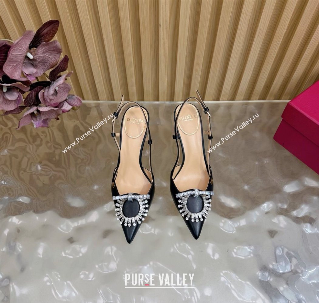 Valentino Strass Embellished Slingbacks Pump 8cm in Calfskin Leather Black2 2025 VLTN121508 (MD-251215103)