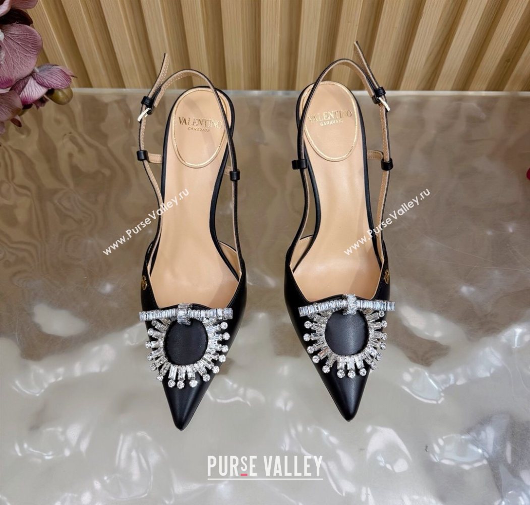 Valentino Strass Embellished Slingbacks Pump 8cm in Calfskin Leather Black2 2025 VLTN121508 (MD-251215103)