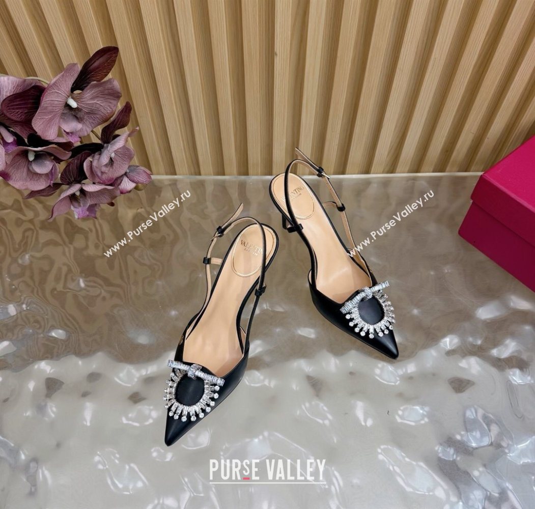 Valentino Strass Embellished Slingbacks Pump 8cm in Calfskin Leather Black2 2025 VLTN121508 (MD-251215103)