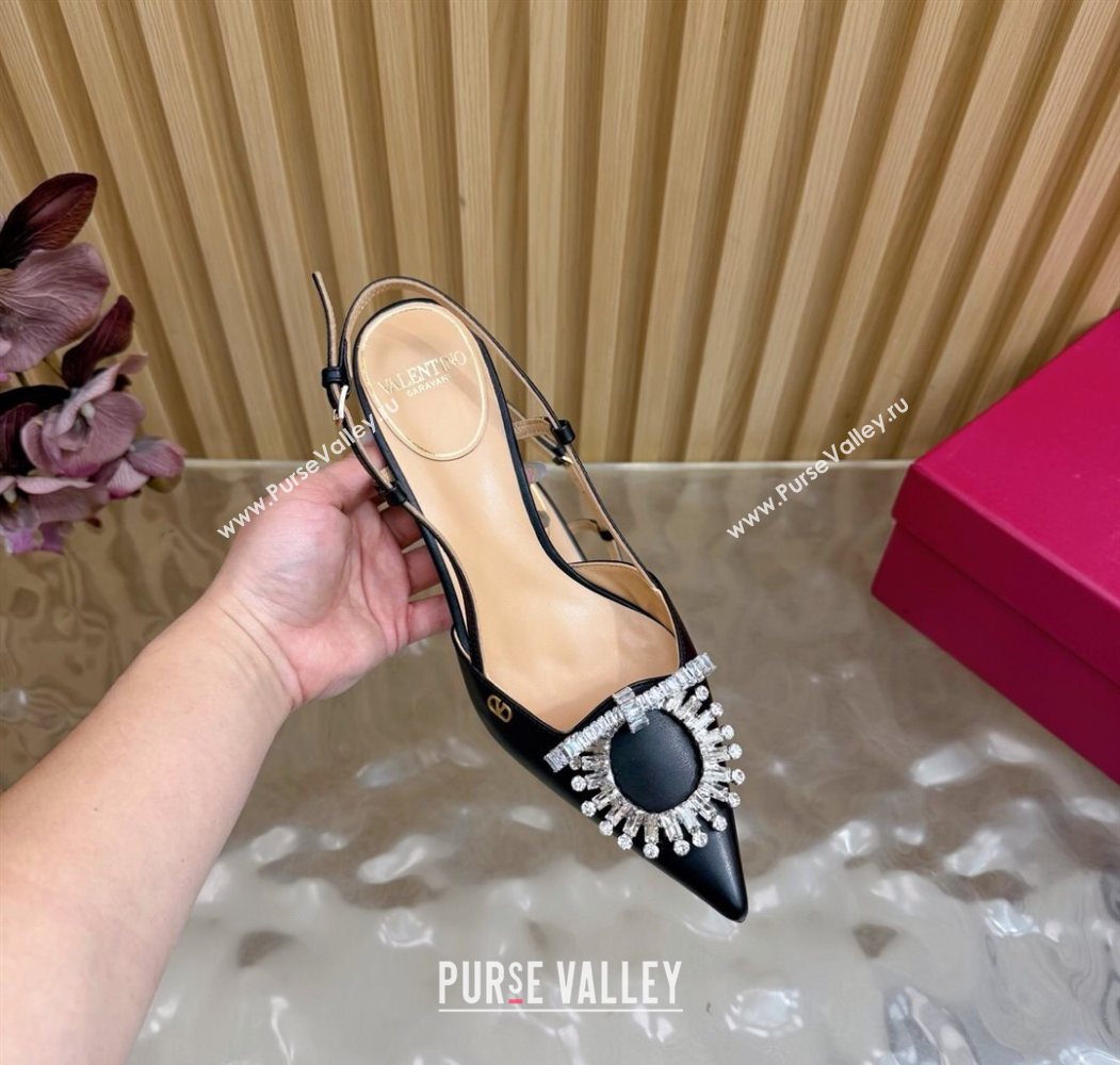 Valentino Strass Embellished Slingbacks Pump 8cm in Calfskin Leather Black2 2025 VLTN121508 (MD-251215103)
