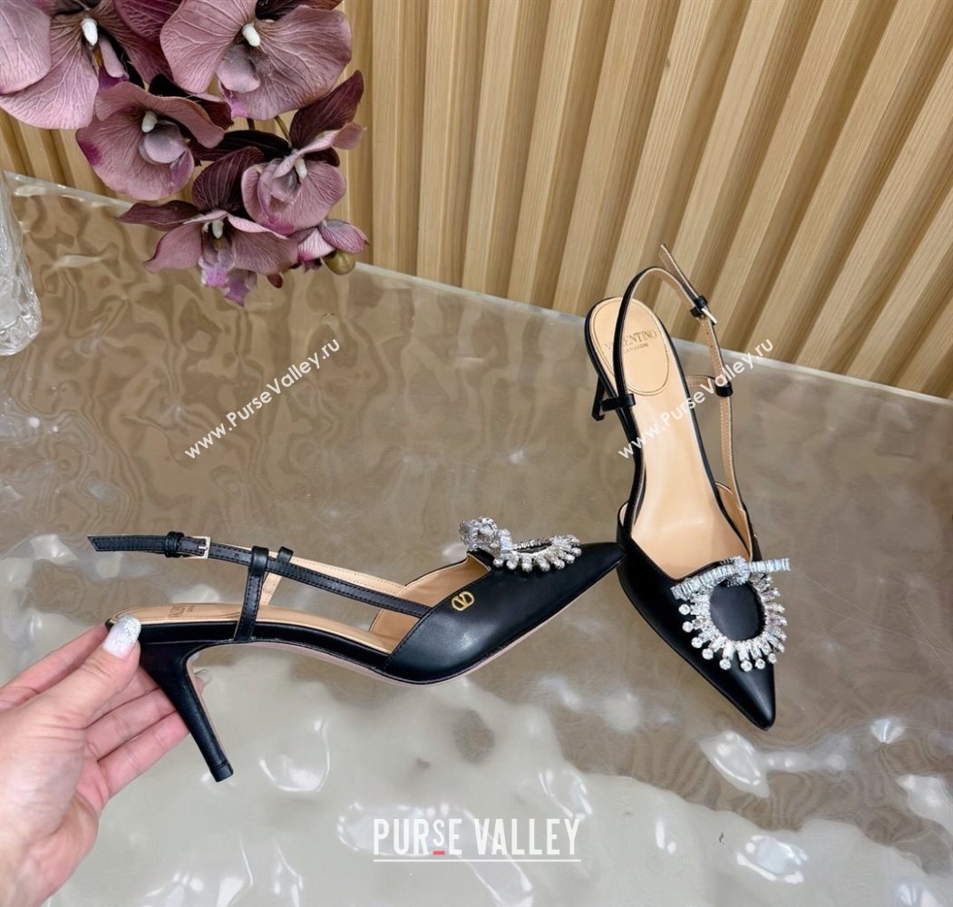 Valentino Strass Embellished Slingbacks Pump 8cm in Calfskin Leather Black2 2025 VLTN121508 (MD-251215103)