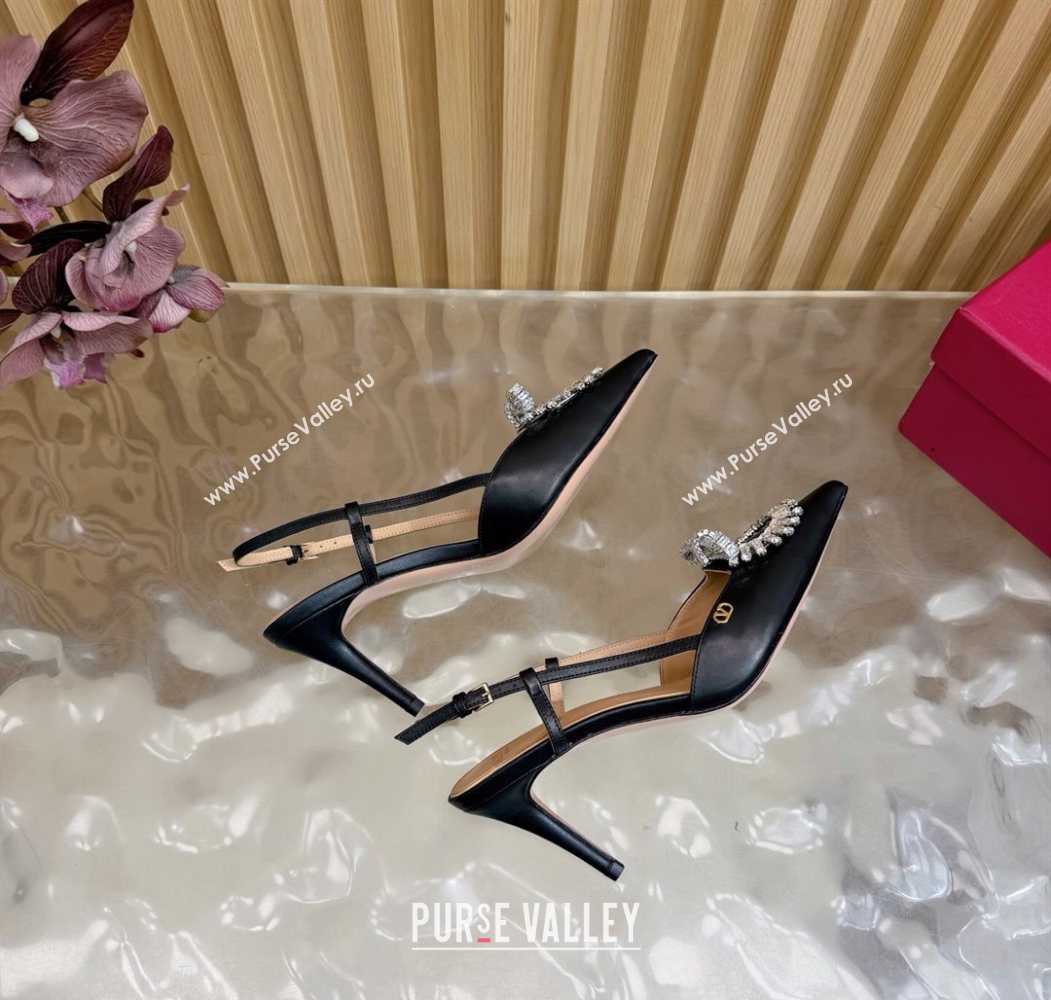 Valentino Strass Embellished Slingbacks Pump 8cm in Calfskin Leather Black2 2025 VLTN121508 (MD-251215103)
