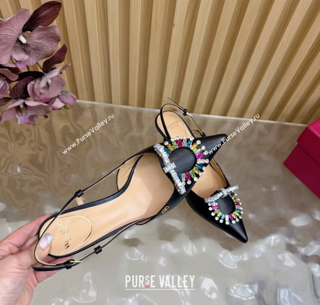 Valentino Strass Embellished Slingbacks Pump 8cm in Calfskin Leather Black/Multicolor 2025 VLTN121508 (MD-251215104)
