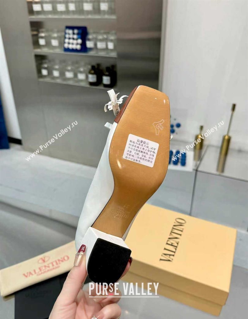 Valentino VALET DU ROI Pumps 6cm in Calfskin Leather with Tassel Bow White/Brown 2025 (XL-251215045)