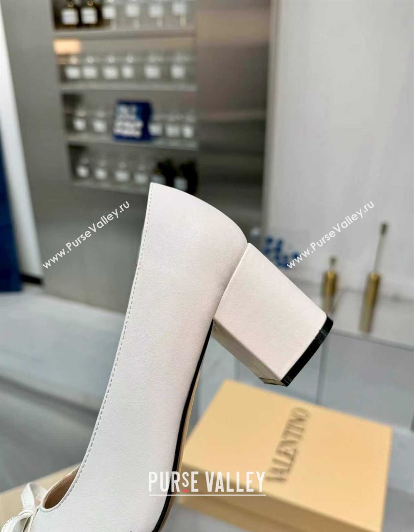 Valentino VALET DU ROI Pumps 6cm in Calfskin Leather with Tassel Bow White/Brown 2025 (XL-251215045)