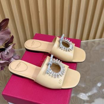Valentino Strass Embellished Flat Slides Sandal in Calfskin Leather Nude 2025 VLTN121509 (MD-251215116)
