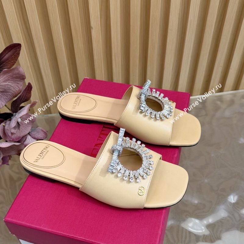 Valentino Strass Embellished Flat Slides Sandal in Calfskin Leather Nude 2025 VLTN121509 (MD-251215116)