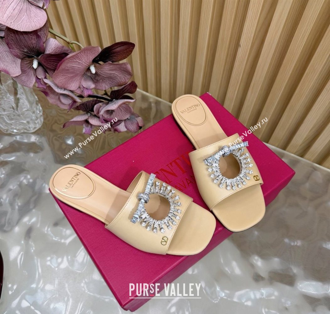 Valentino Strass Embellished Flat Slides Sandal in Calfskin Leather Nude 2025 VLTN121509 (MD-251215116)
