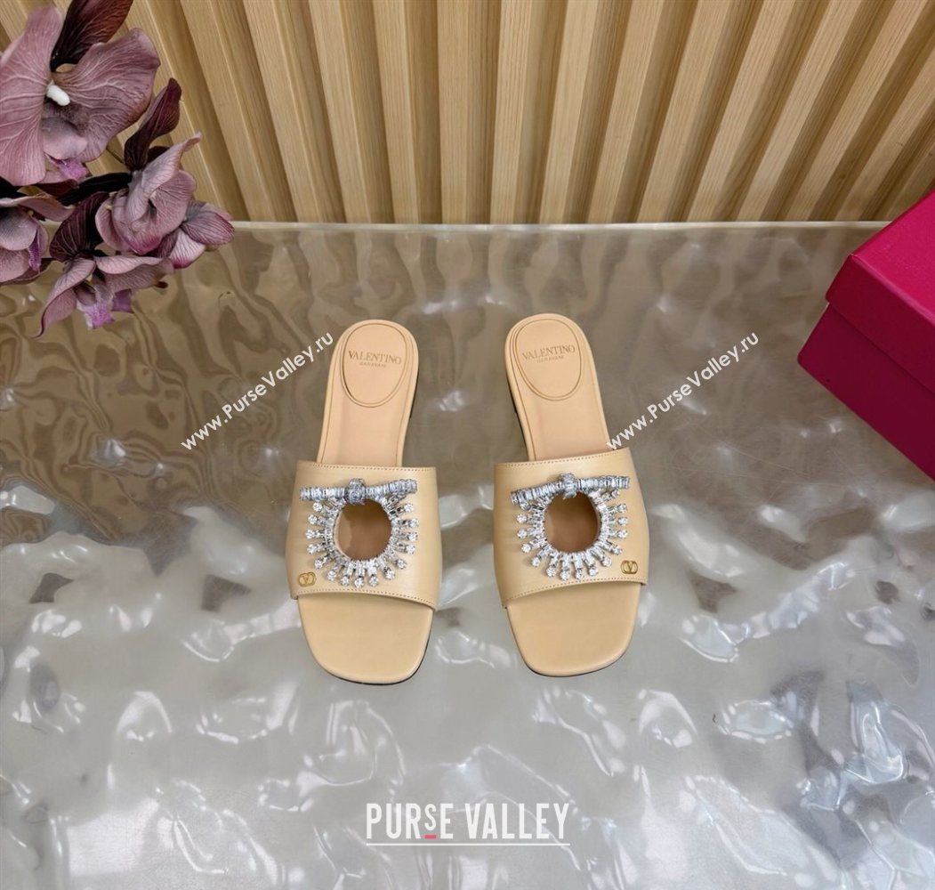 Valentino Strass Embellished Flat Slides Sandal in Calfskin Leather Nude 2025 VLTN121509 (MD-251215116)