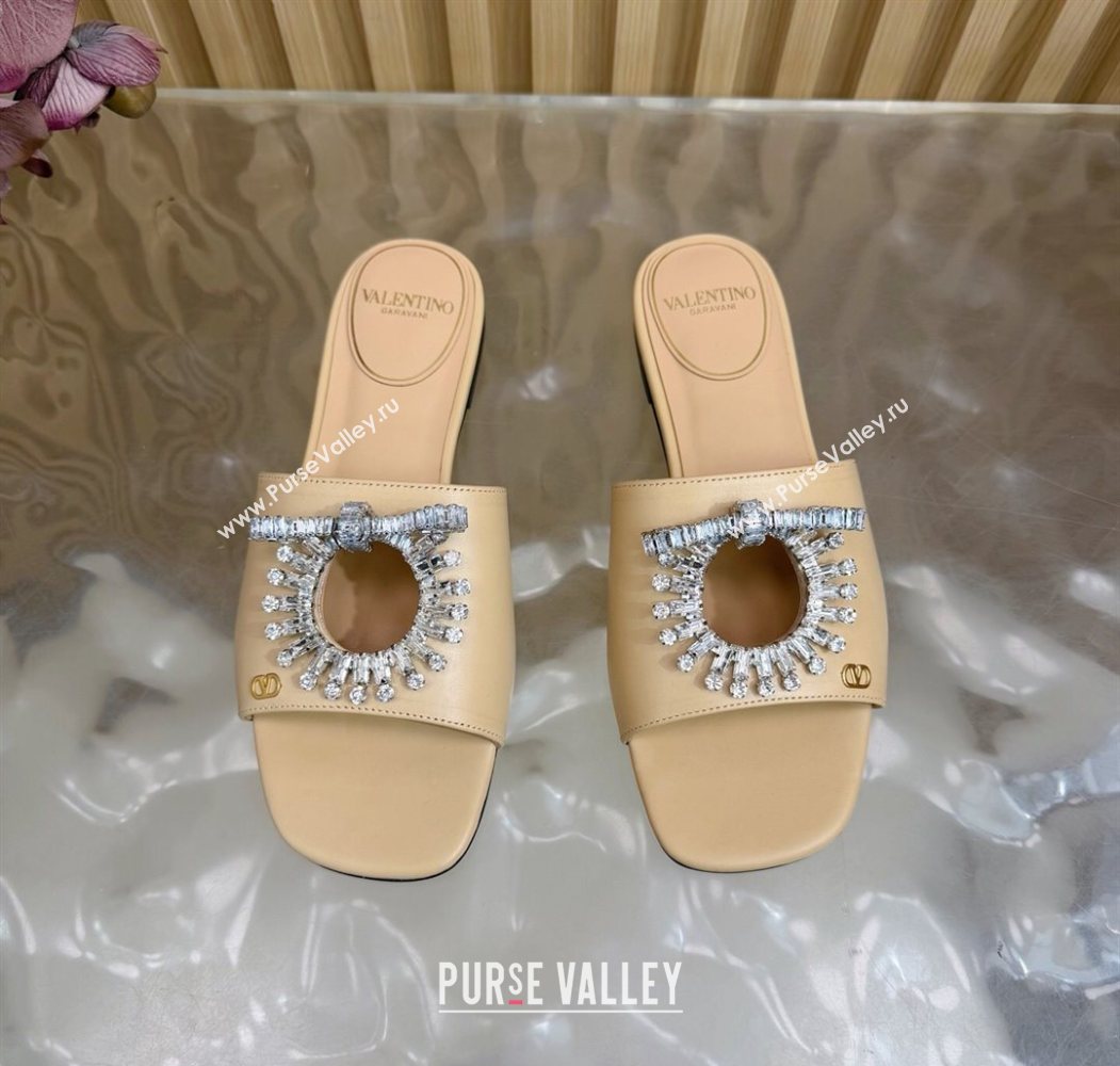 Valentino Strass Embellished Flat Slides Sandal in Calfskin Leather Nude 2025 VLTN121509 (MD-251215116)