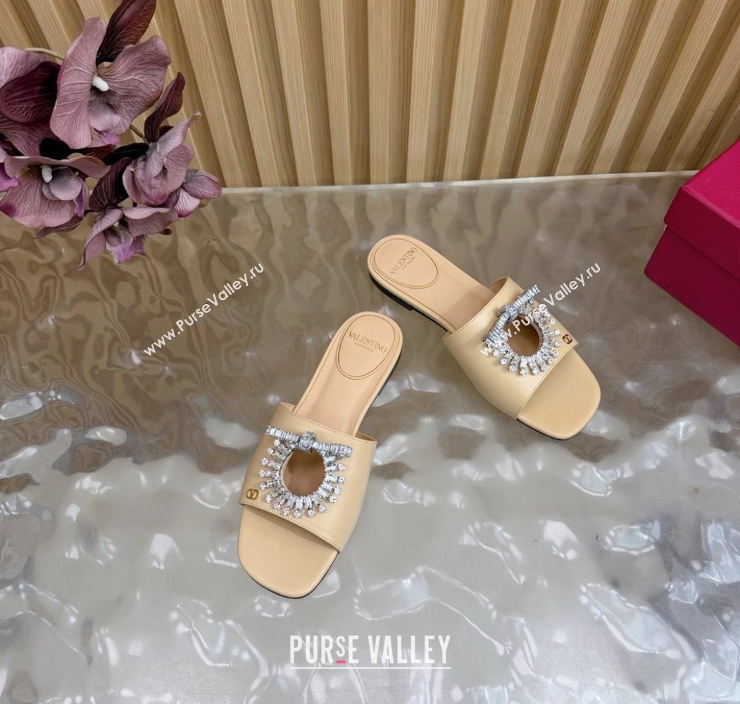 Valentino Strass Embellished Flat Slides Sandal in Calfskin Leather Nude 2025 VLTN121509 (MD-251215116)
