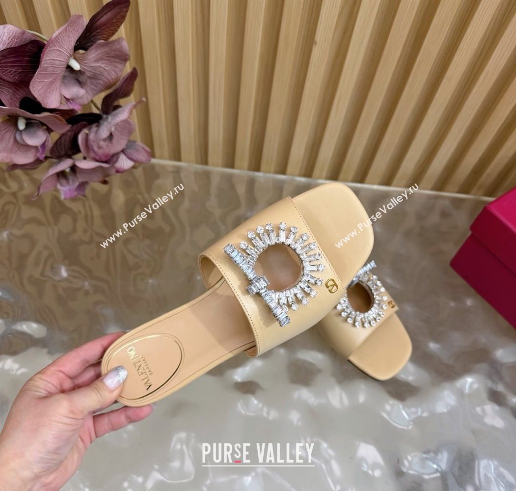 Valentino Strass Embellished Flat Slides Sandal in Calfskin Leather Nude 2025 VLTN121509 (MD-251215116)