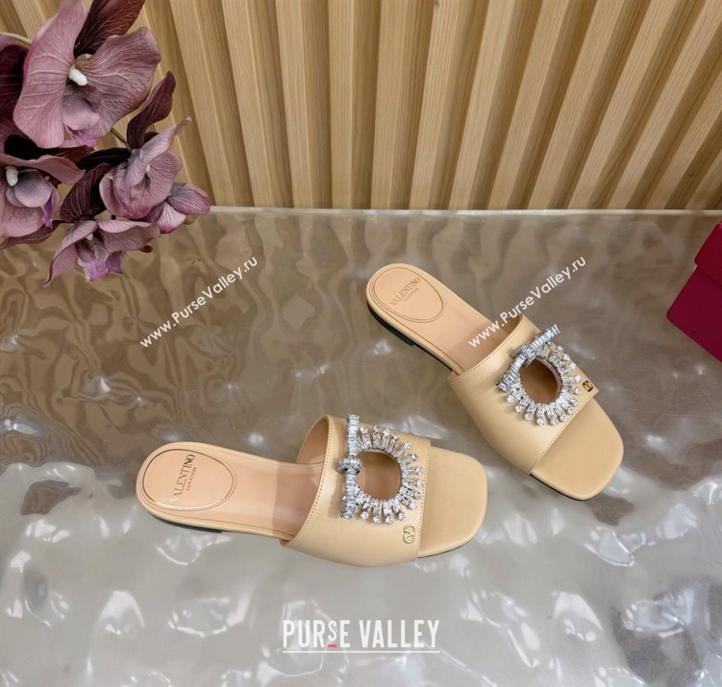 Valentino Strass Embellished Flat Slides Sandal in Calfskin Leather Nude 2025 VLTN121509 (MD-251215116)