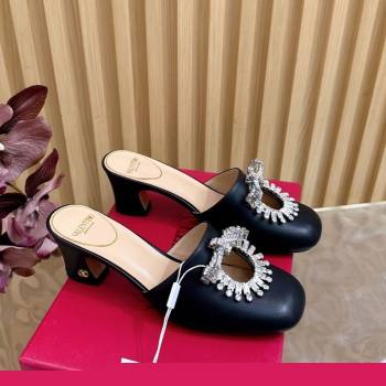 Valentino Strass Embellished Heel Mules 5.5cm in Calfskin Leather Black 2025 VLTN121509 (MD-251215120)
