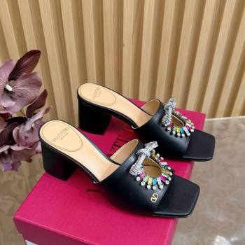 Valentino Strass Embellished Heel Slides Sandal 6cm in Calfskin Leather Black/Multicolor 2025 VLTN121509 (MD-251215122)