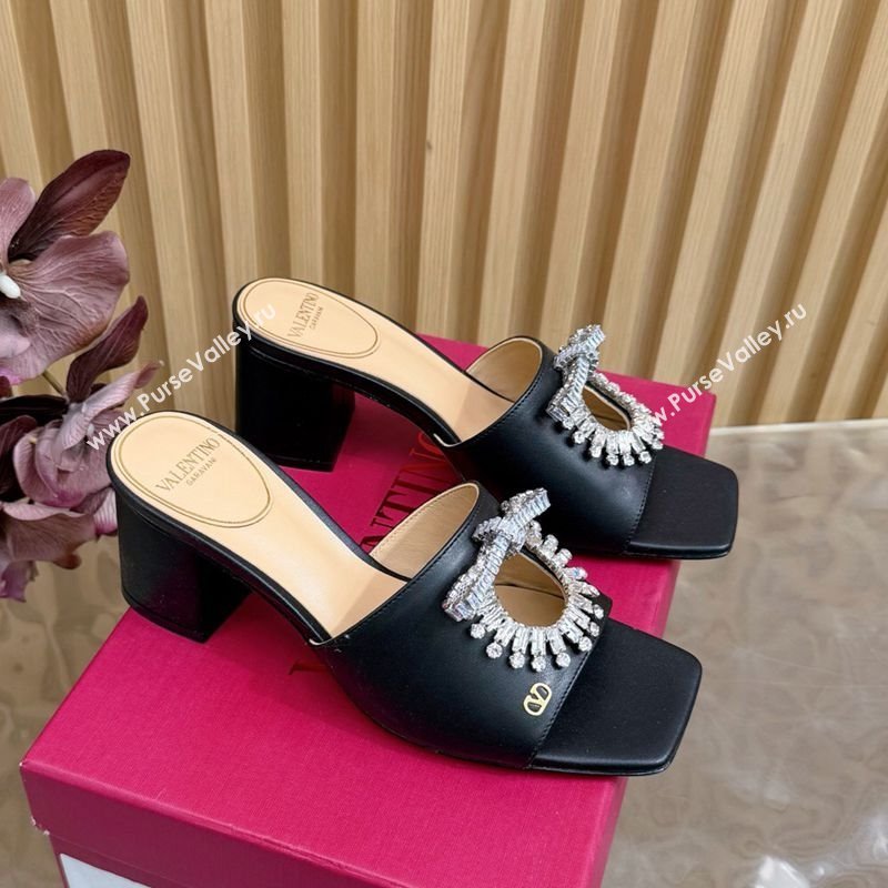 Valentino Strass Embellished Heel Slides Sandal 6cm in Calfskin Leather Black2 2025 VLTN121509 (MD-251215123)