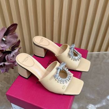 Valentino Strass Embellished Heel Slides Sandal 6cm in Calfskin Leather Nude 2025 VLTN121509 (MD-251215127)