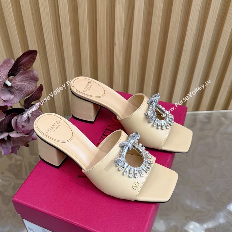 Valentino Strass Embellished Heel Slides Sandal 6cm in Calfskin Leather Nude 2025 VLTN121509 (MD-251215127)