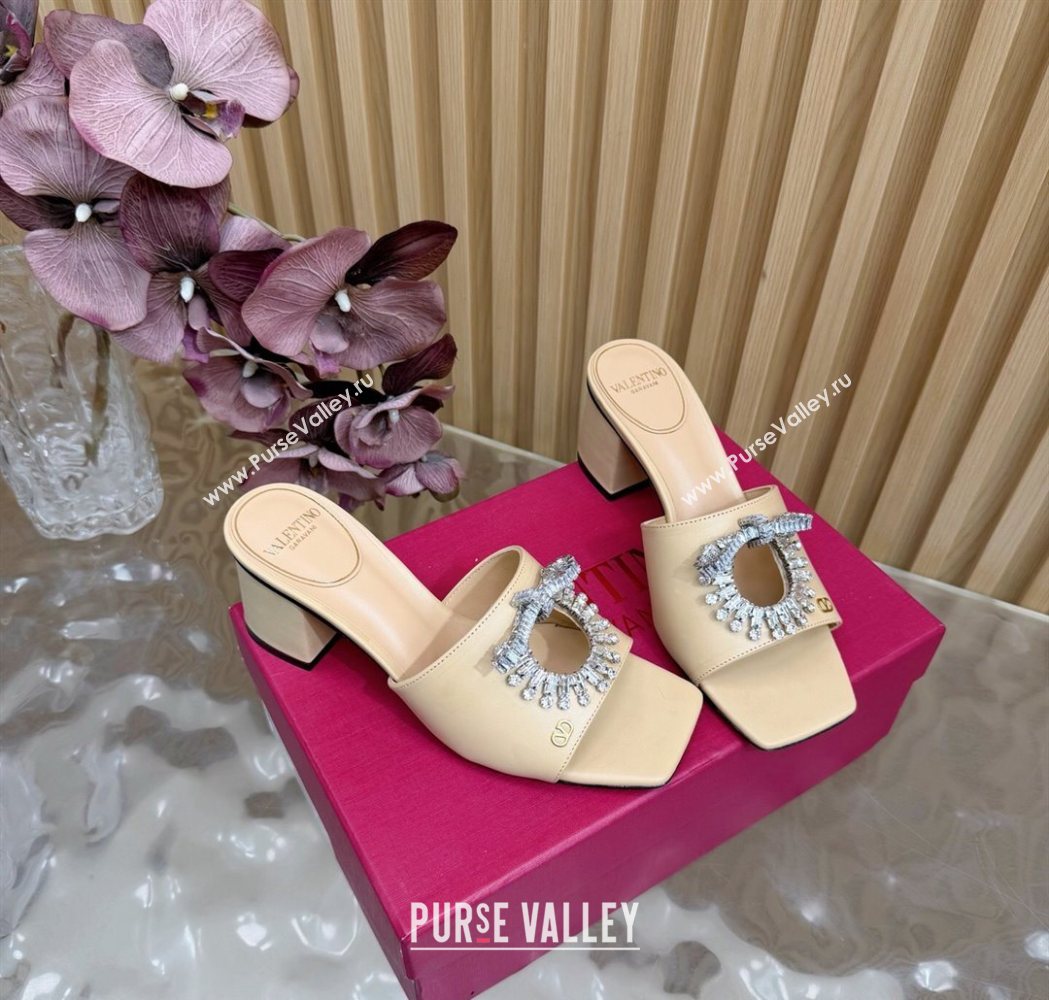 Valentino Strass Embellished Heel Slides Sandal 6cm in Calfskin Leather Nude 2025 VLTN121509 (MD-251215127)