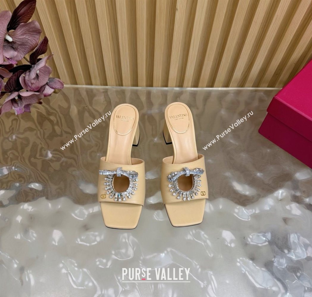 Valentino Strass Embellished Heel Slides Sandal 6cm in Calfskin Leather Nude 2025 VLTN121509 (MD-251215127)