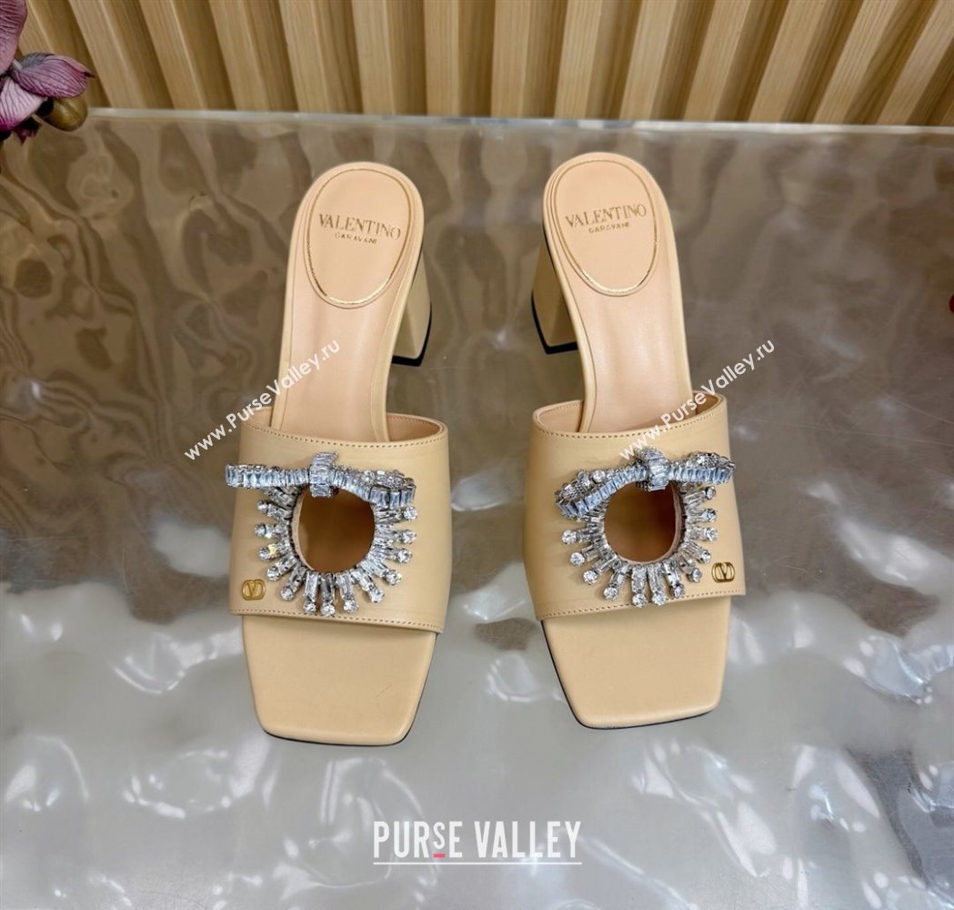 Valentino Strass Embellished Heel Slides Sandal 6cm in Calfskin Leather Nude 2025 VLTN121509 (MD-251215127)