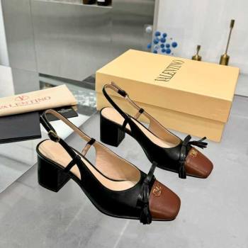 Valentino VALET DU ROI Slingbacks Pump 6cm in Calfskin Leather with Tassel Bow Black/Brown 2025 (XL-251215039)