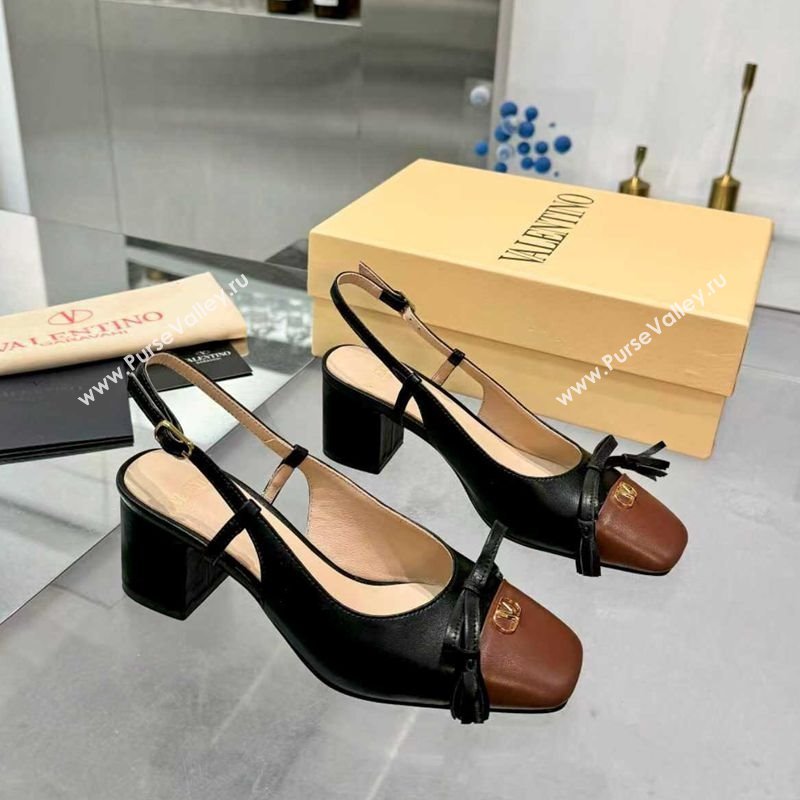 Valentino VALET DU ROI Slingbacks Pump 6cm in Calfskin Leather with Tassel Bow Black/Brown 2025 (XL-251215039)