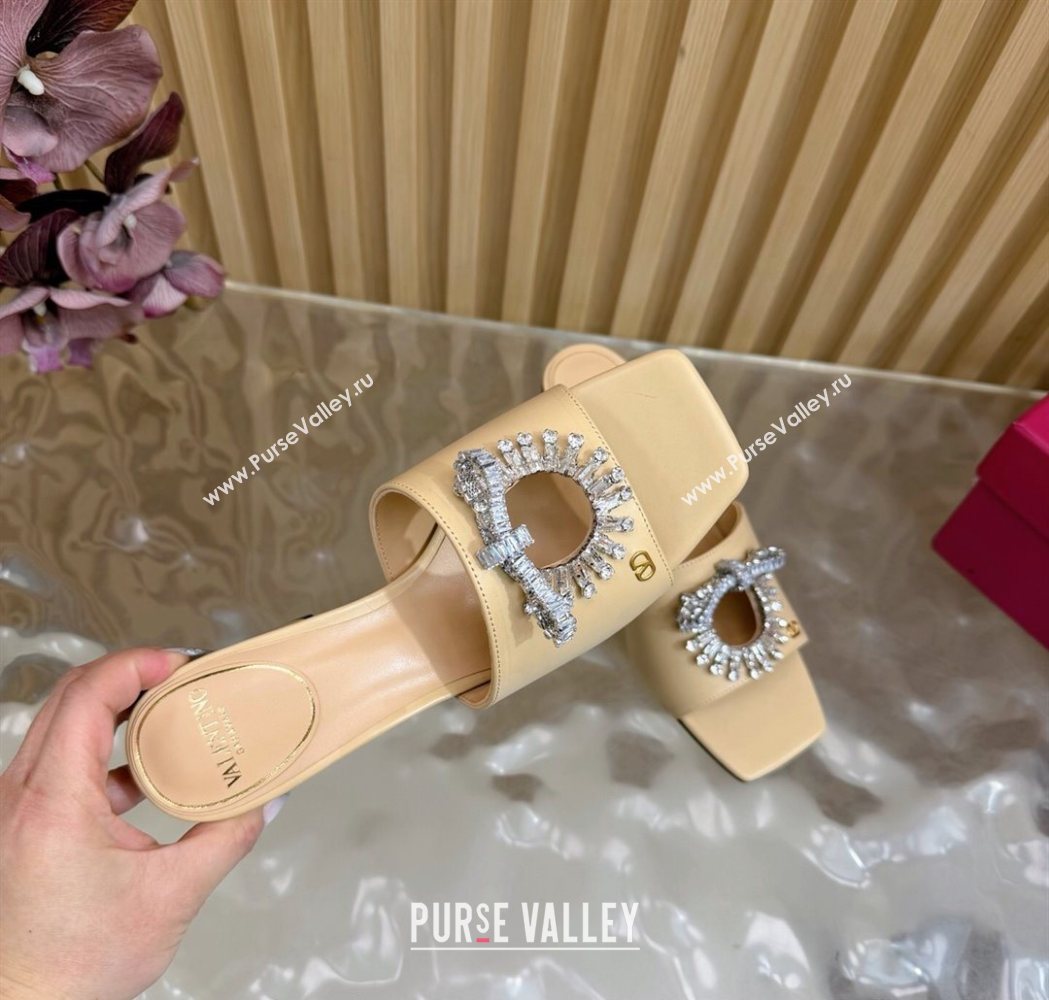 Valentino Strass Embellished Heel Slides Sandal 6cm in Calfskin Leather Nude 2025 VLTN121509 (MD-251215127)